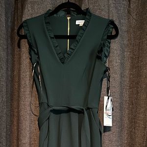 Calvin Klein , size 10, green jumpsuit NWT, ruffled vneck pant suit